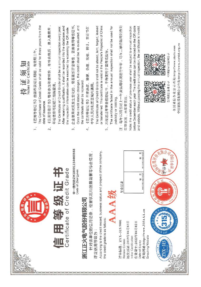 信用等級(jí)證書
